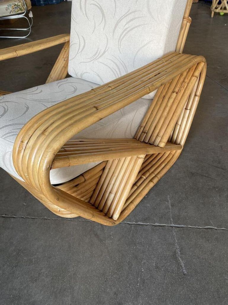 Restored Six-Strand Square Pretzel Rattan Lounge Chair with Ottoman - 17