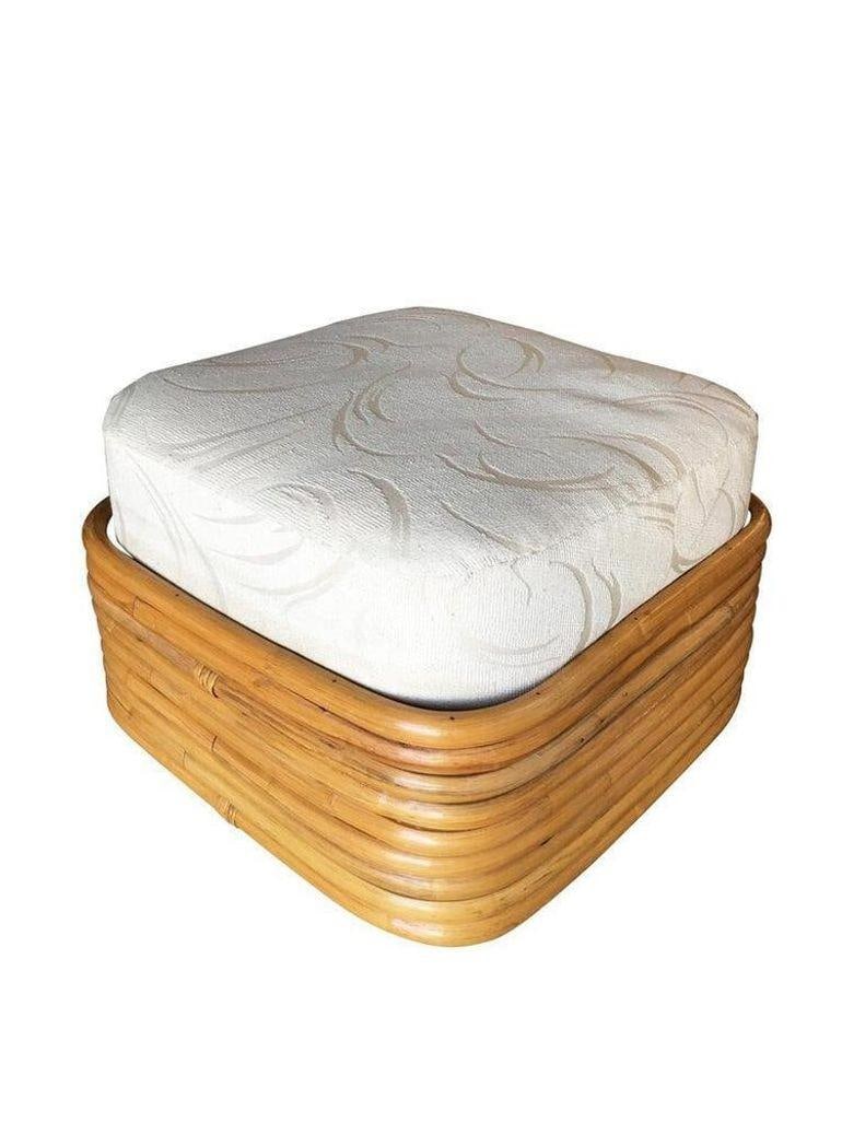 Restored Six-Strand Square Pretzel Rattan Lounge Chair with Ottoman - 9