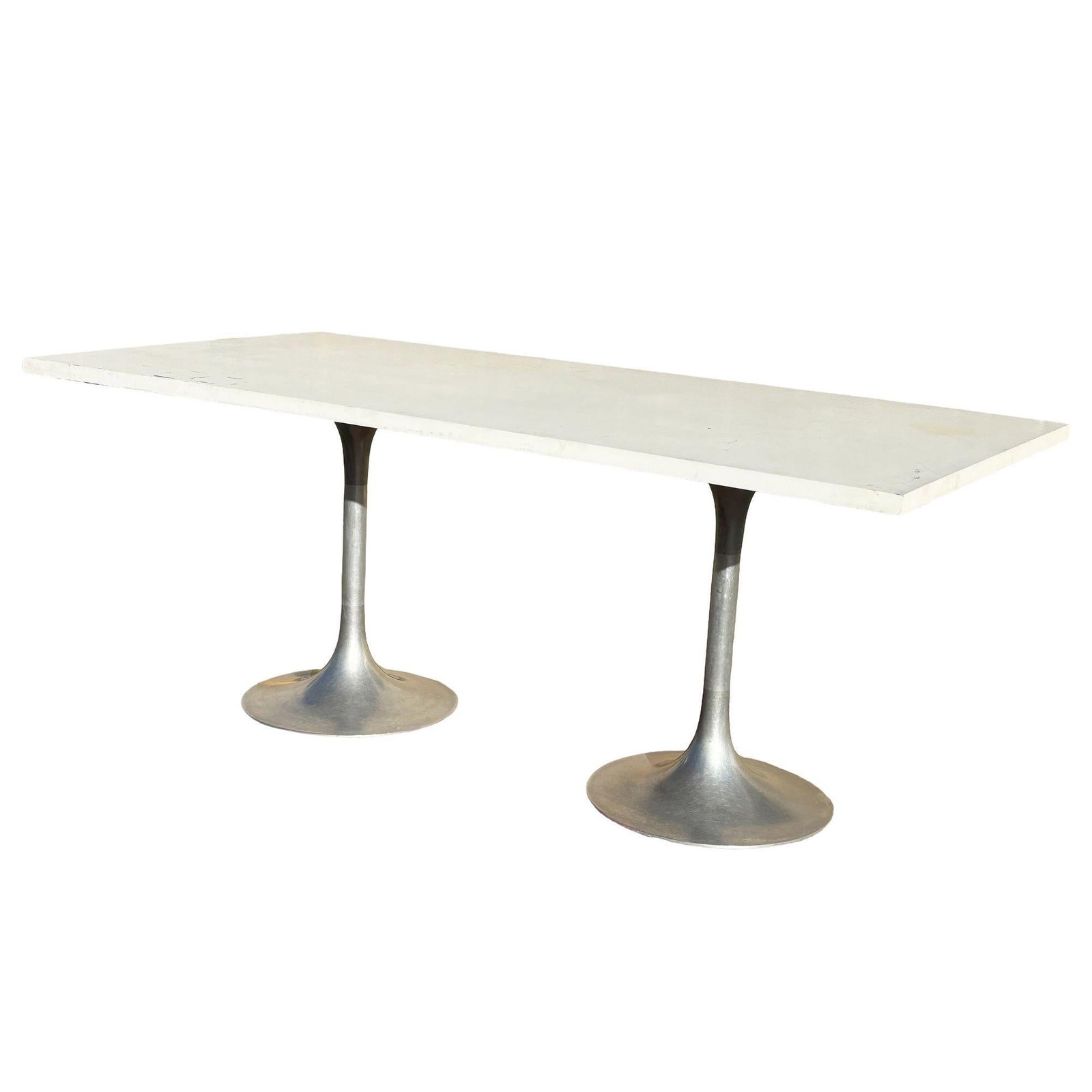 Eero Saarinen Style Double Tulip Base Dining Table W/ White Rectengular Top - 3
