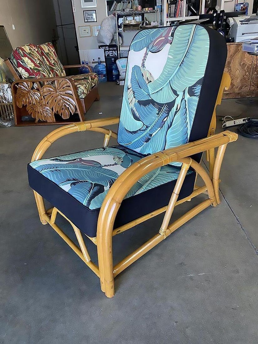 Restored "40s Transition" 2-Strand Adjustable Back Rattan Lounge Chair, Pair - 10