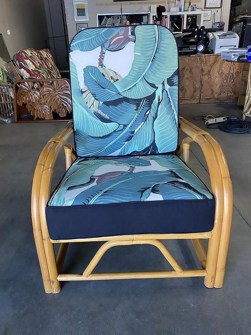 Restored "40s Transition" 2-Strand Adjustable Back Rattan Lounge Chair, Pair - 17