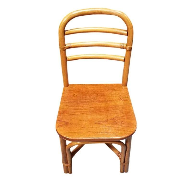 Restored Rattan Skeleton Back Dining Room Chair w/ Mahogany Seat, Set of Six - 3