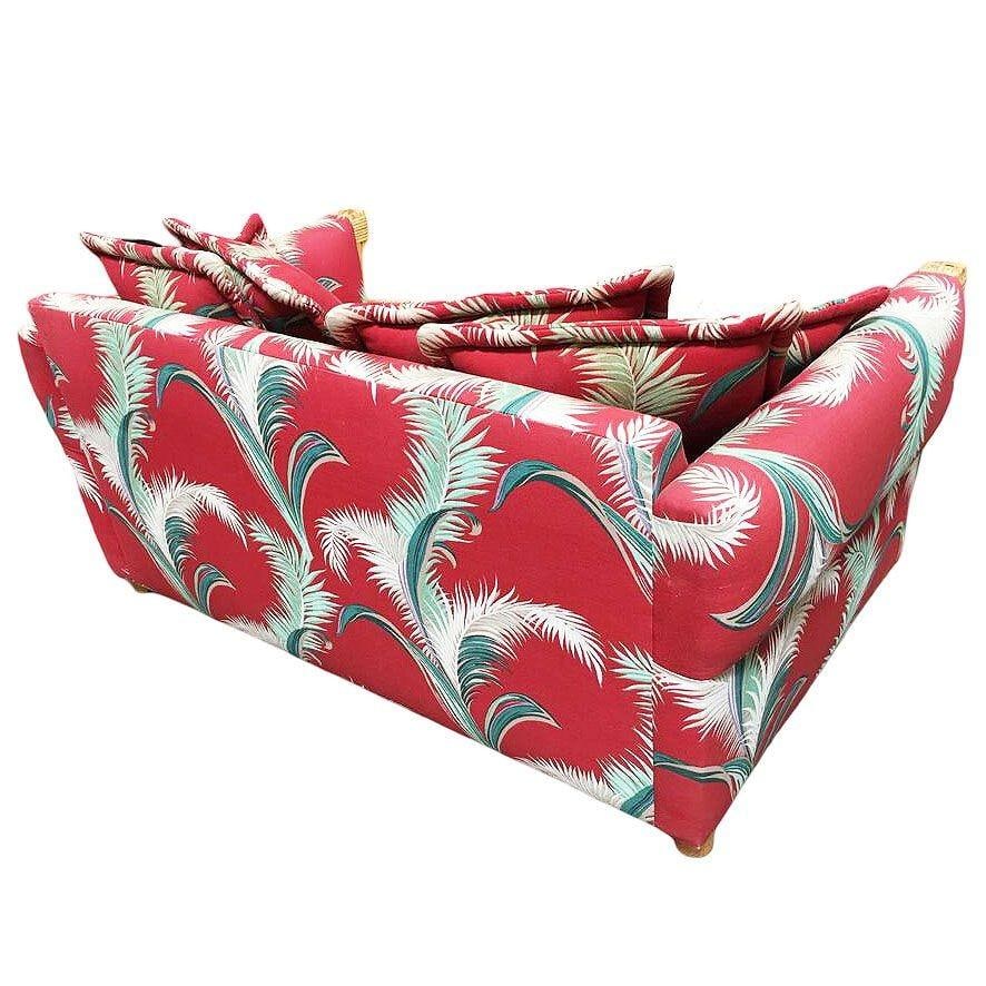 Restored "Big King" Plush Over Stuffed Rattan Settee Sofa W/ 4 Strand Arms, Pair - 3