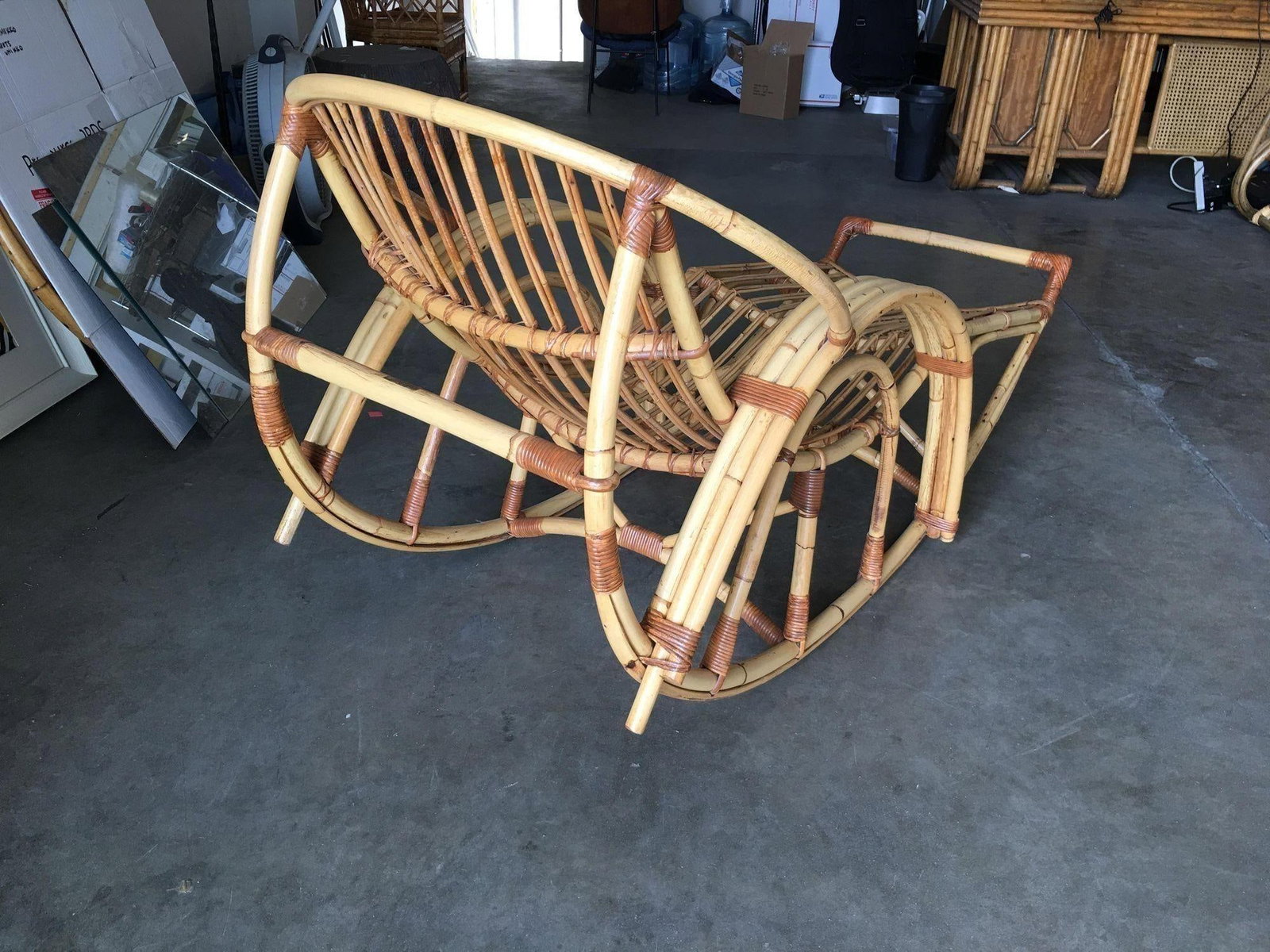 Restored Stick Pencil Rattan Rocking Lounge Chair by Emerson - 3