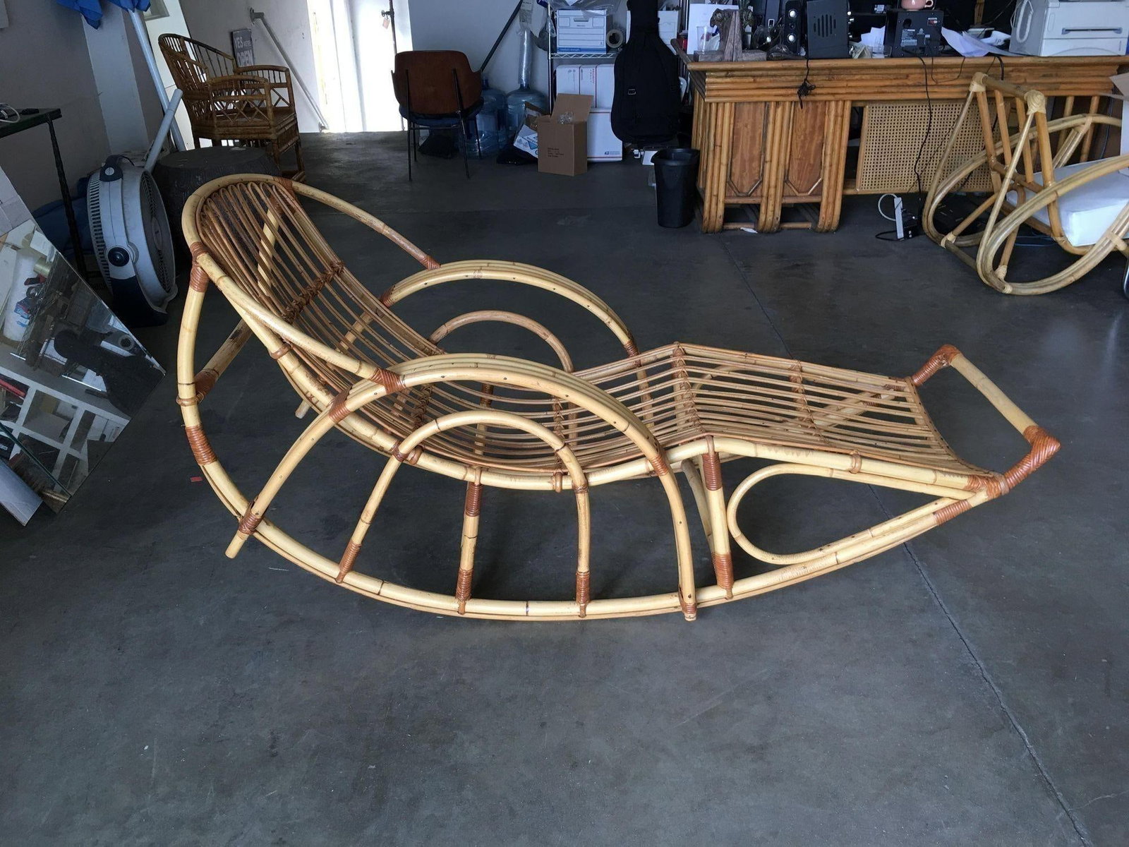 Restored Stick Pencil Rattan Rocking Lounge Chair by Emerson - 9