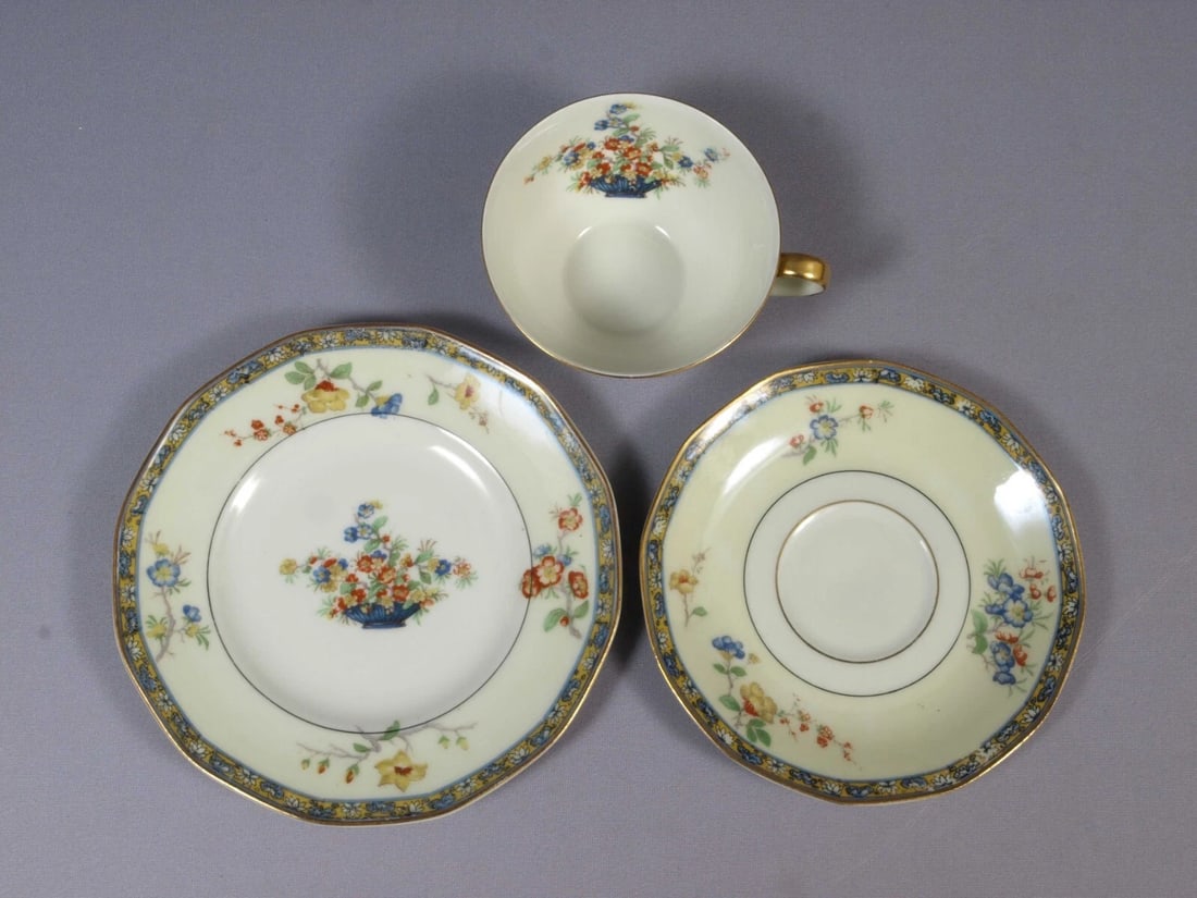 Limoges France 1921 Montreux HAVILAND Octagon Coffee Tea Cup Dessert Plate Trio - 3