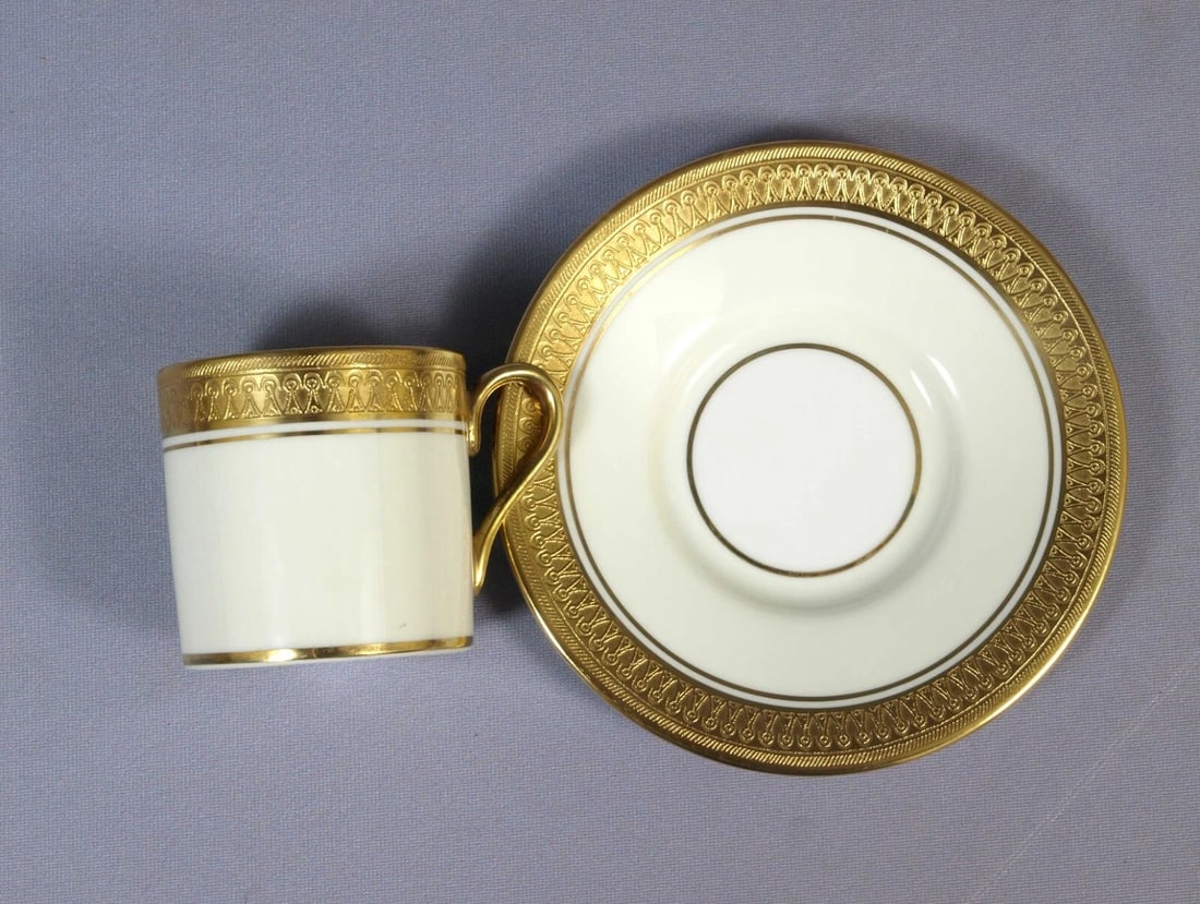 Aynsley SANDRINGHAM Gold Encrusted Coffee Espresso Cup Saucer Set 3830 England - 3
