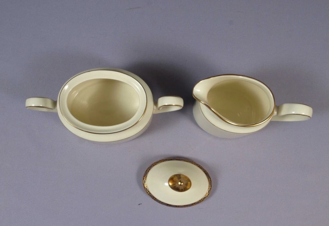 MINTON ST JAMES Creamer Milk Jug Covered Sugar Bowl SET Gold Cobalt England - 2