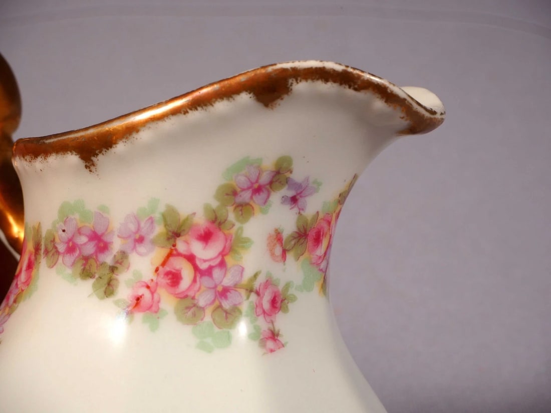 BRIDAL WREATH Rose Limoges France Bawo Dotter Elite Milk Jug Cream Creamer Pot - 2