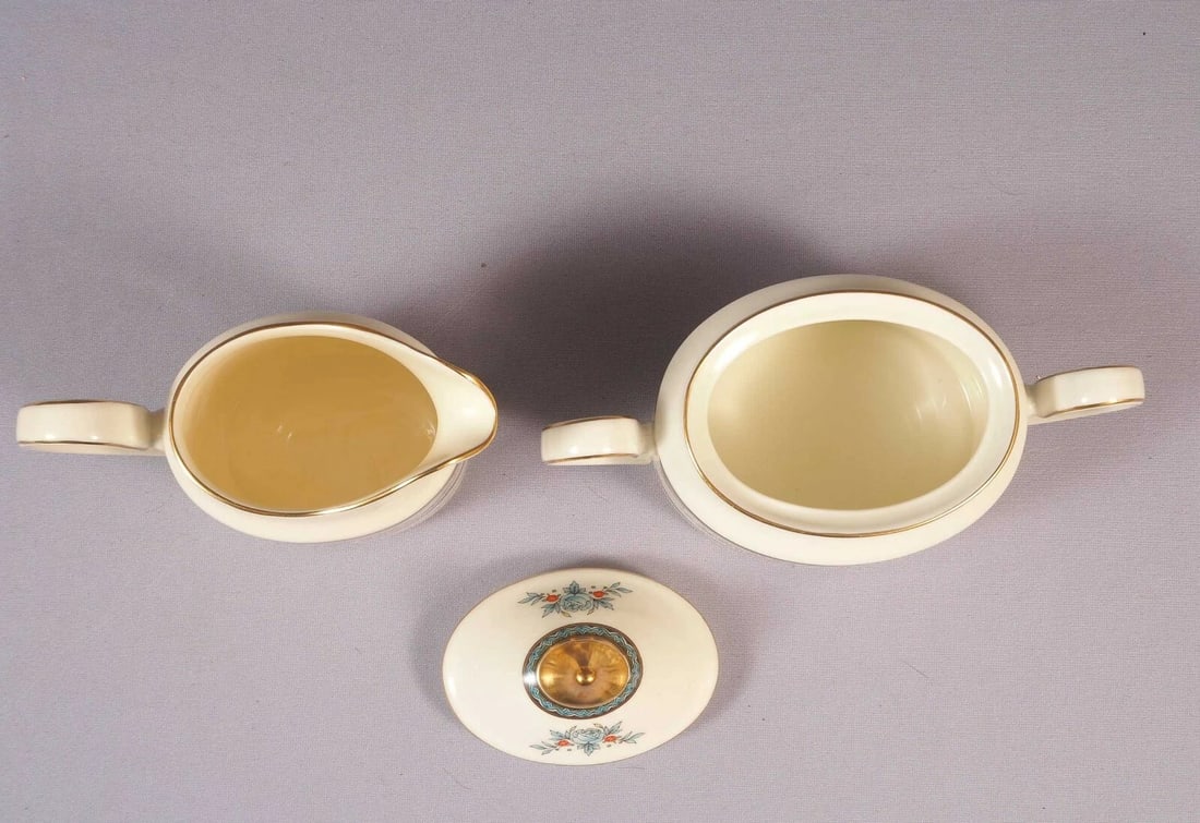 Minton Stanwood Gold Rim Creamer Milk Jug Covered Sugar Bowl SET England - 2