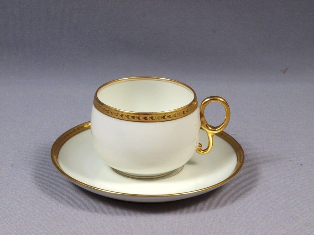 Limoges Elite Bawo & Dotter BWD25 Laurel Leaf Coffee Teacup Saucer Set France - 2