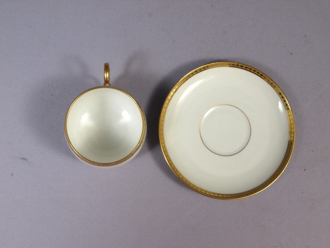 Limoges Elite Bawo & Dotter BWD25 Laurel Leaf Coffee Teacup Saucer Set France - 3