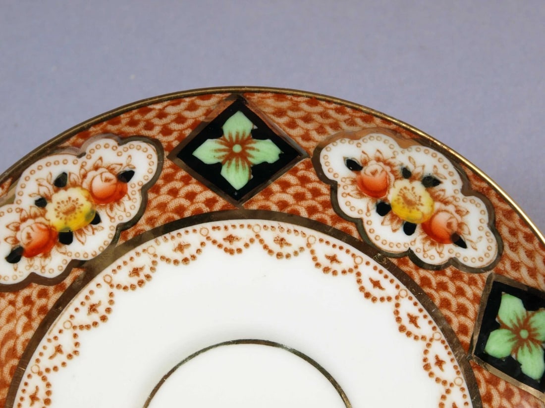 Royal Albert Crown China Devon Lovain Imari Green Coffee Tea Cup Saucer Setting - 3