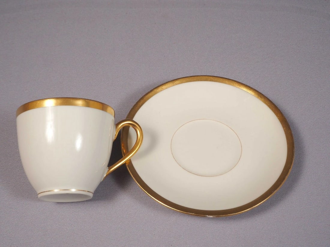 LIMOGES France B&C Bernardaud GOLD Coffee Espresso cup Saucer set EXCELLENT - 2