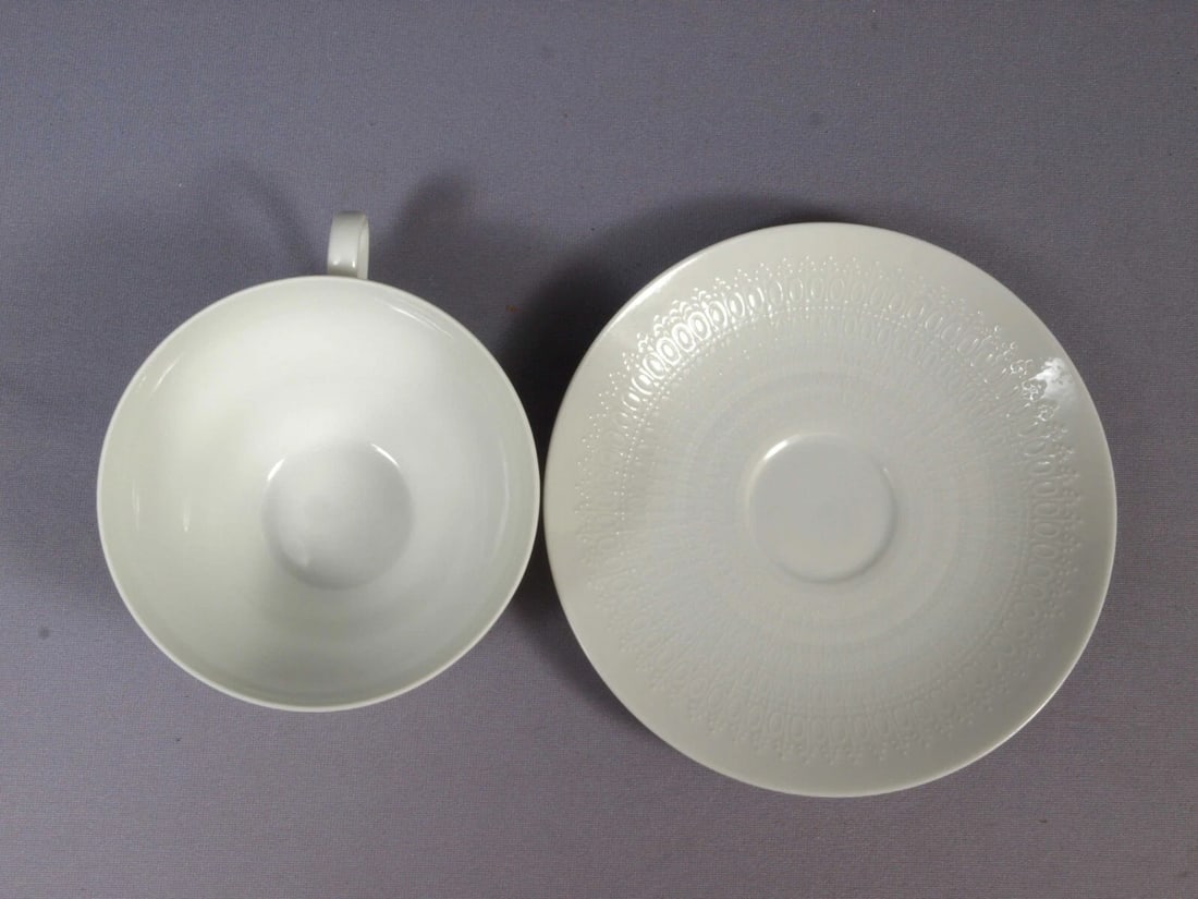 ROSENTHAL Romance White Embossed Studio Line B Wiinblad Coffee TeaCup Saucer Set - 3