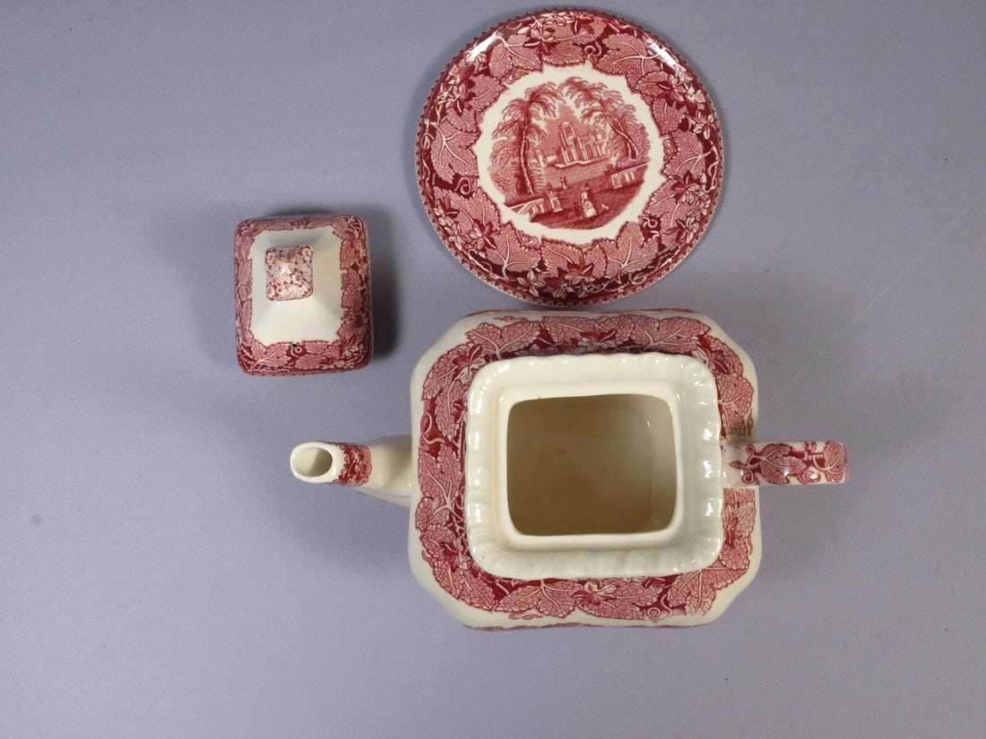 Mason's VISTA Red Tea pot Teapot Coffee Pot with Trivet England Vintage - 2