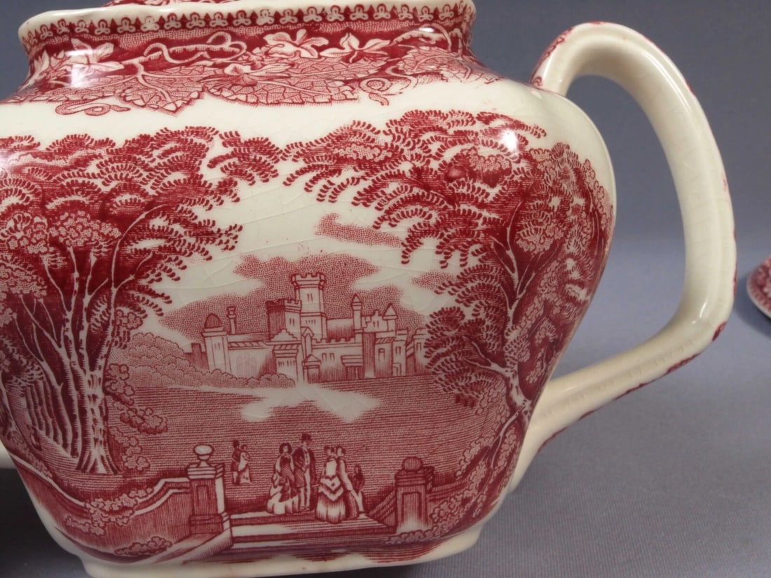 Mason's VISTA Red Tea pot Teapot Coffee Pot with Trivet England Vintage - 4