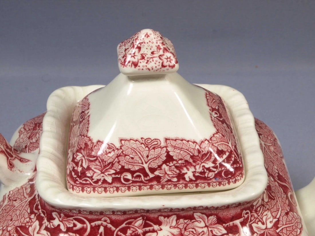 Mason's VISTA Red Tea pot Teapot Coffee Pot with Trivet England Vintage - 6