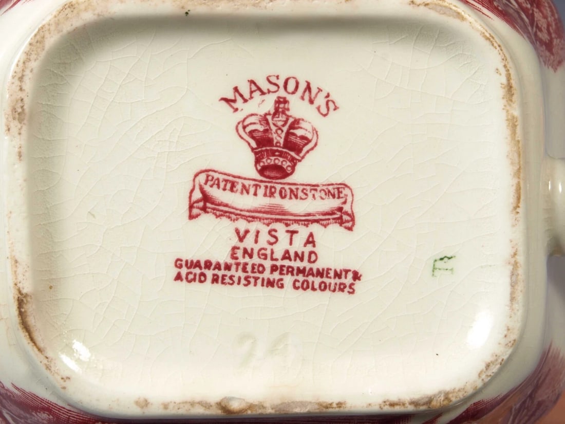 Mason's VISTA Red Tea pot Teapot Coffee Pot with Trivet England Vintage - 7