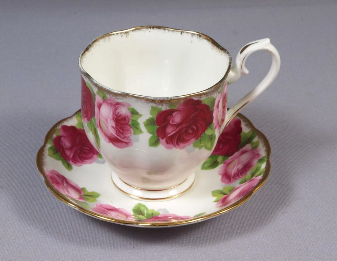 Royal Albert Tea Coffee Cup and Saucer Old English Roses MUG LARGE Shape Vintage: Title: Royal Albert Tea Coffee Cup and Saucer Old English Roses MUG LARGE Shape Vintage Description: . This is a gorgeous Coffee/Tea cup and Saucer set. The set is made by Royal Albert in England in O