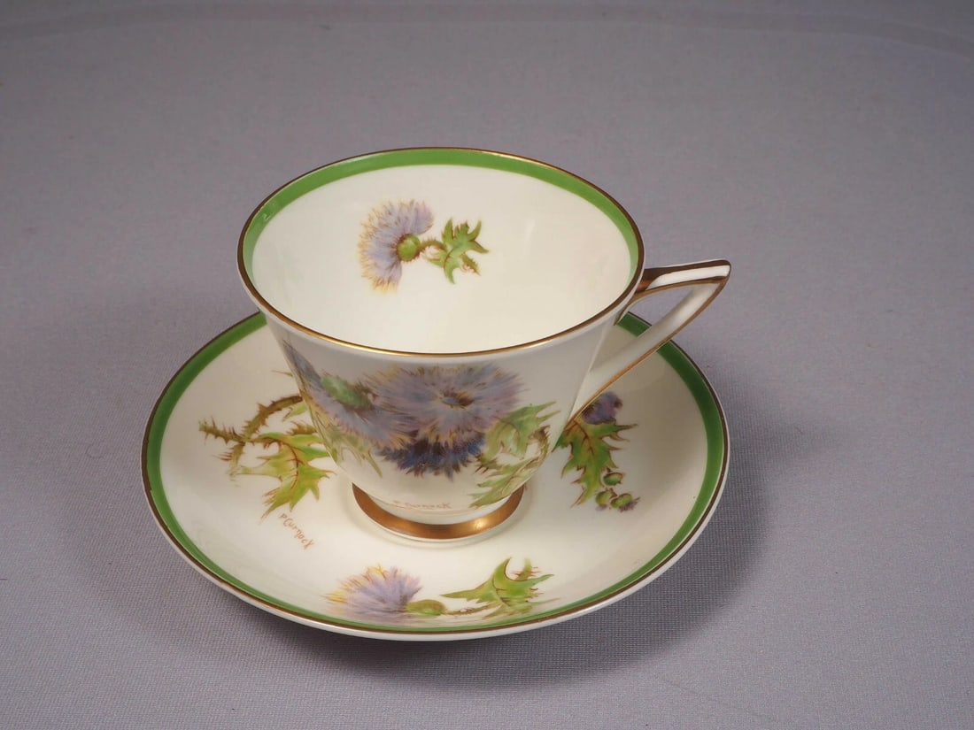 Royal Doulton Glamis Thistle Coffee Tea Cup Saucer Bone China SIGNED Vintage - 2