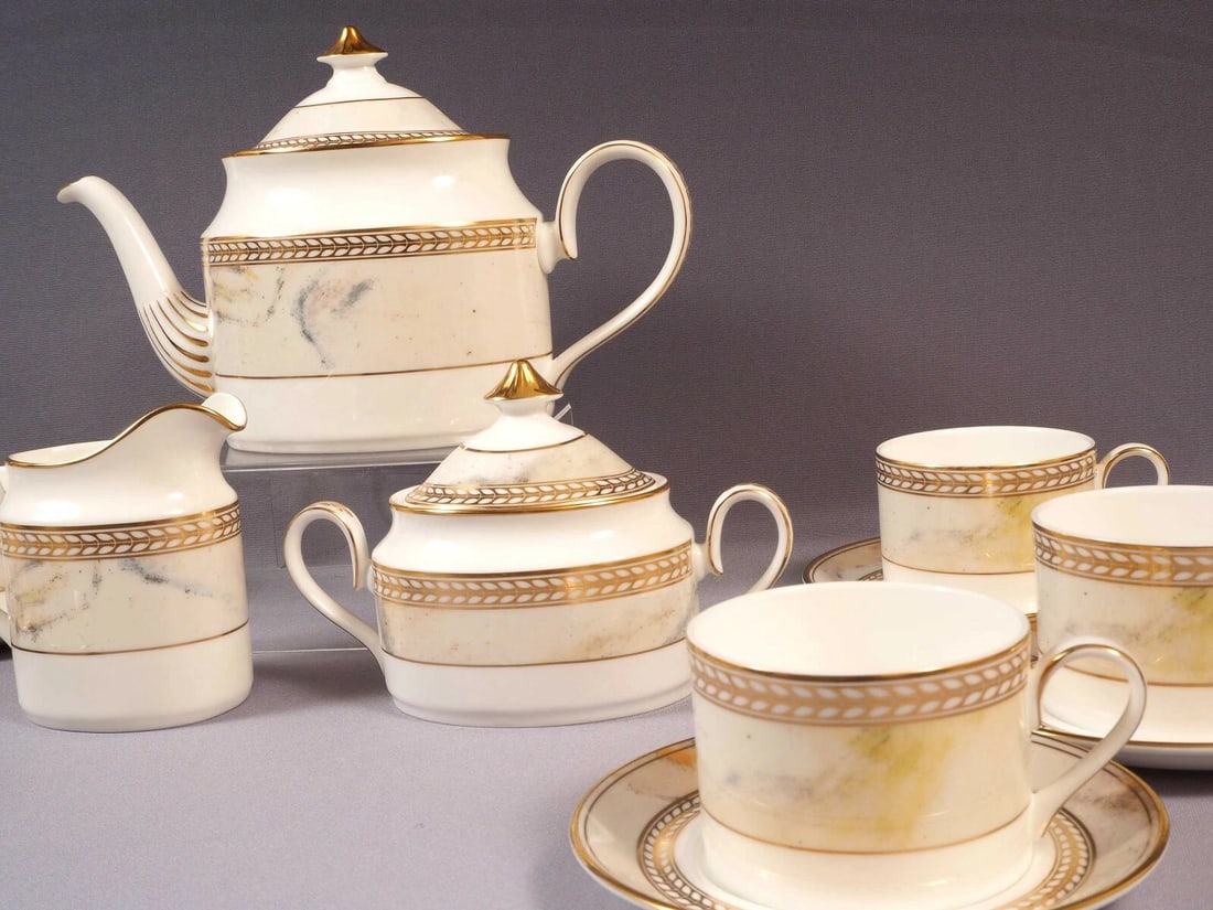 Minton ALABASTER England Coffee Tea Cups Sugar Teapot S774 - 2