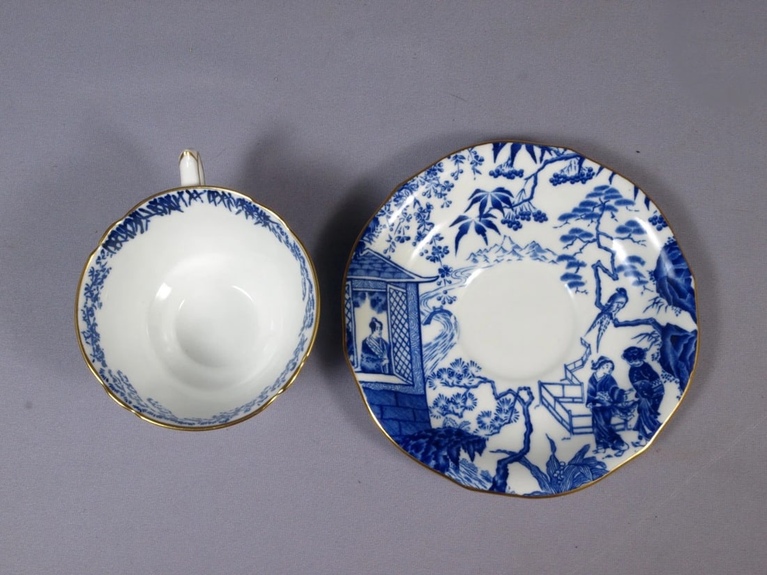 Royal Crown Derby Blue Mikado Coffee Tea Cup Saucer England Red Mark RARE NEWER - 2