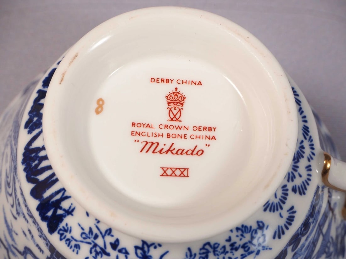 Royal Crown Derby Blue Mikado Coffee Tea Cup Saucer England Red Mark RARE NEWER - 4