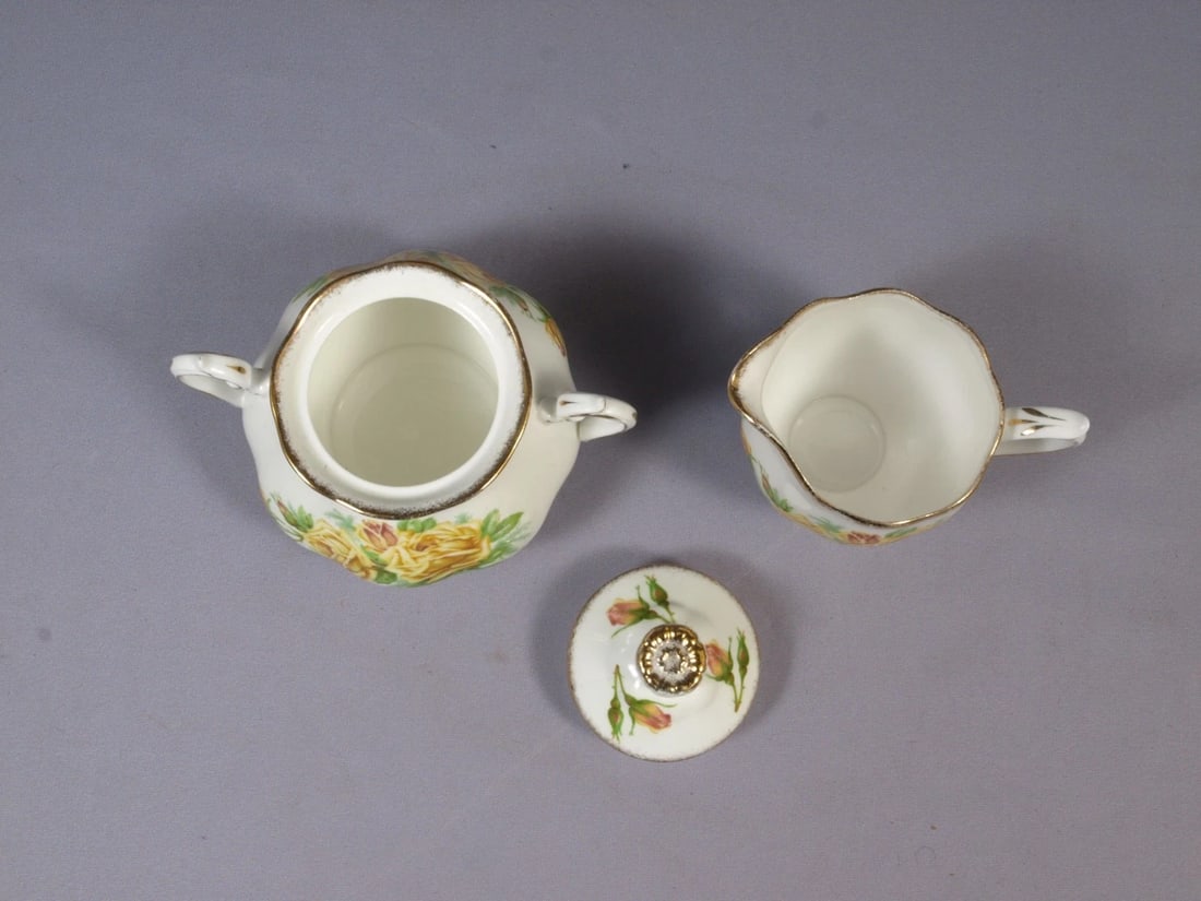 Royal Albert Yellow Tea Rose Cream Milk Creamer Jug Covered Sugar bowl LARGE - 2