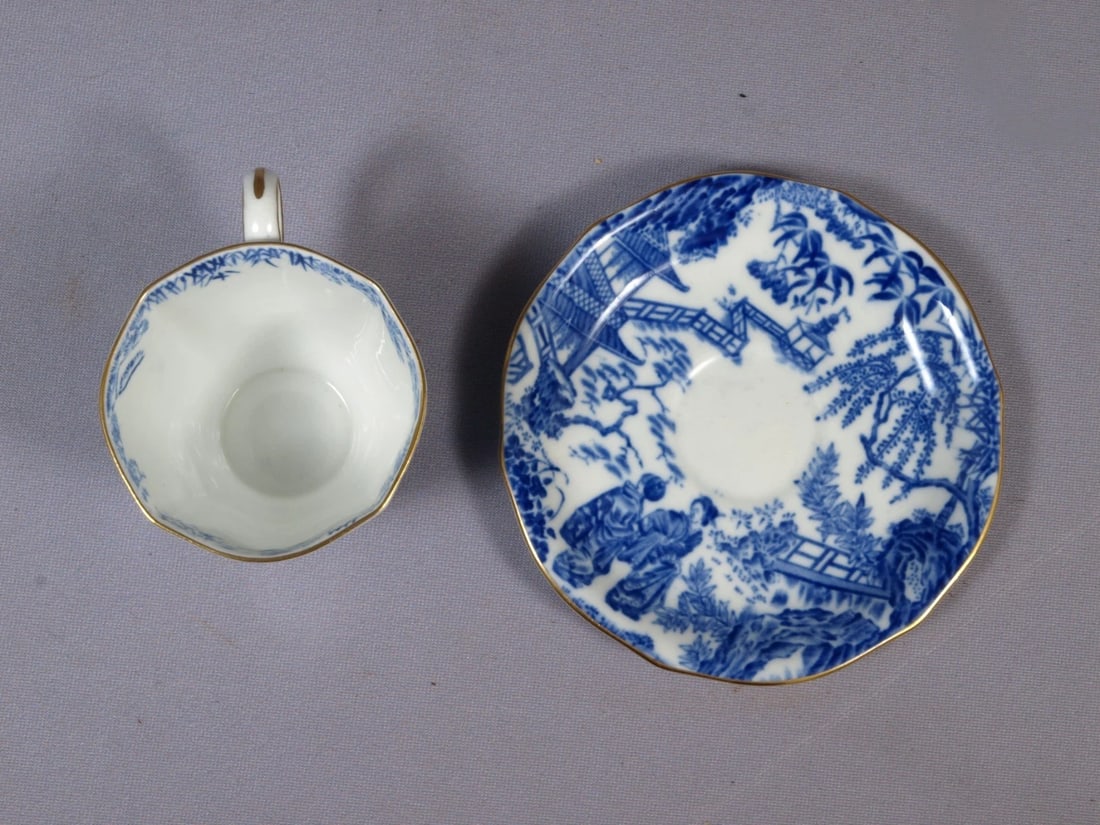 Royal Crown Derby Blue Mikado Coffee Espresso Cup Saucer Demitasse RARE England - 2