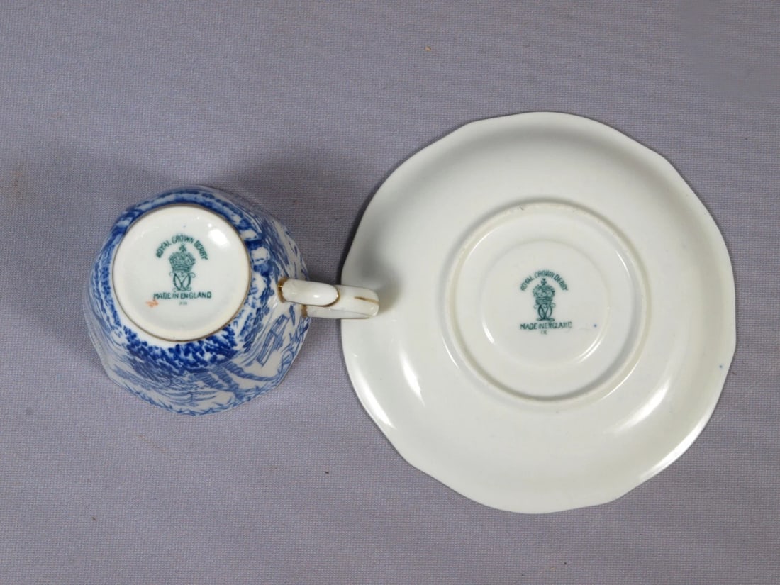 Royal Crown Derby Blue Mikado Coffee Espresso Cup Saucer Demitasse RARE England - 3