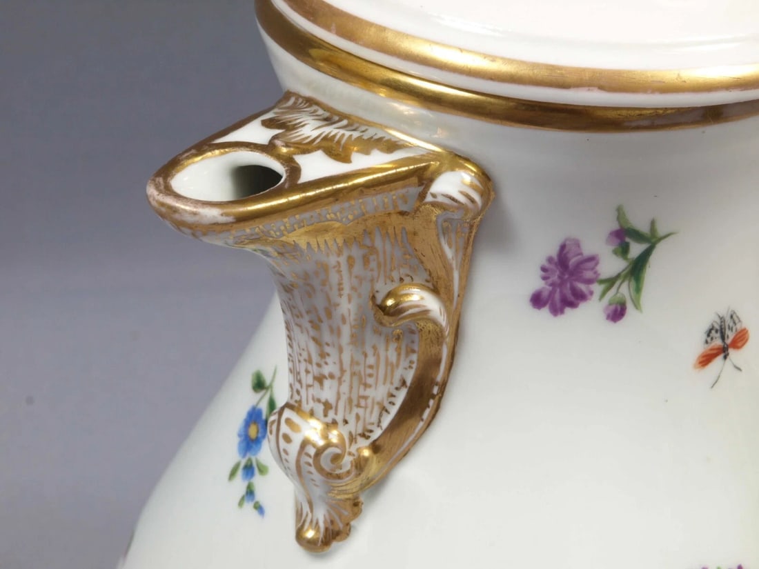 MEISSEN Tall Coffee Tea Pot Germany Antique Gold Flowers Crossed swords - 3