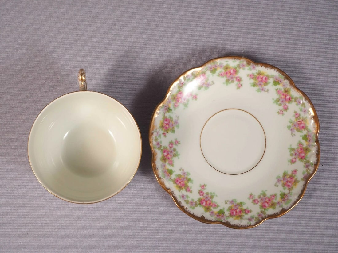 BRIDAL Rose Limoges France Bawo Dotter Elite Coffee Tea Cup Saucer Set LARGE - 2