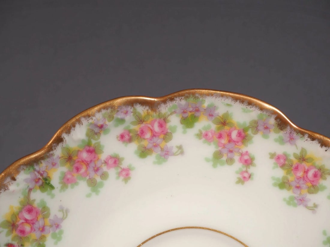 BRIDAL Rose Limoges France Bawo Dotter Elite Coffee Tea Cup Saucer Set LARGE - 3