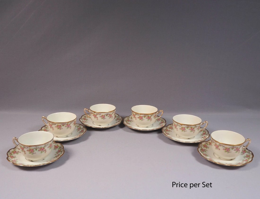 BRIDAL Rose Limoges France Bawo Dotter Elite Coffee Tea Cup Saucer Set LARGE - 5