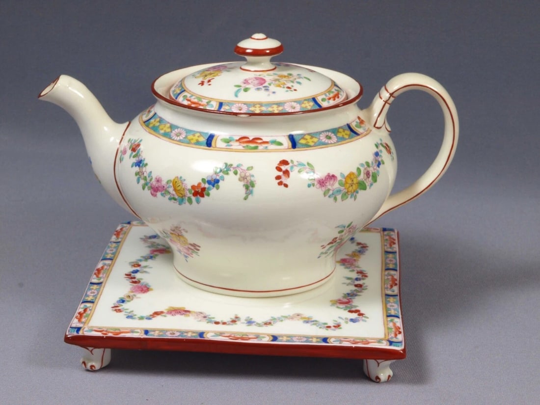 Minton Rose A4807 Older England Coffee Tea pot Creamer Sugar Cup Trivet Antique - 2