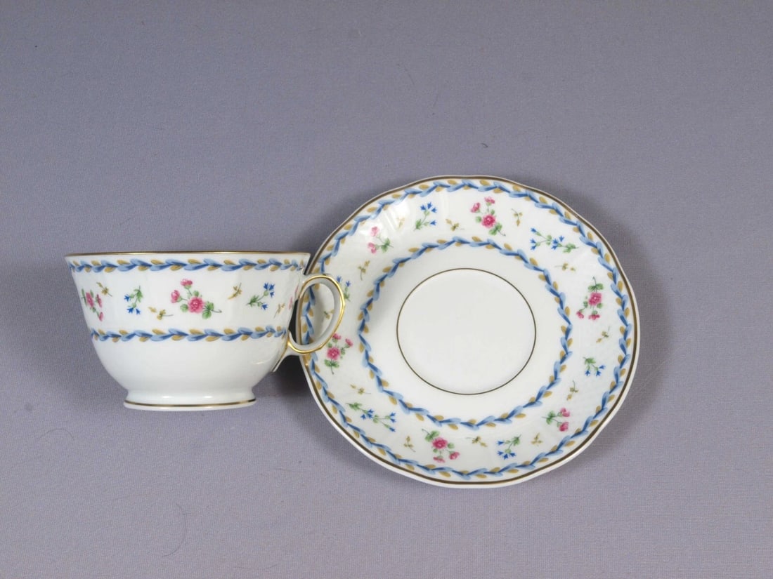 Limoges BERNARDAUD France ARTOIS BLEU Coffee Tea Cup Saucer Set - 2