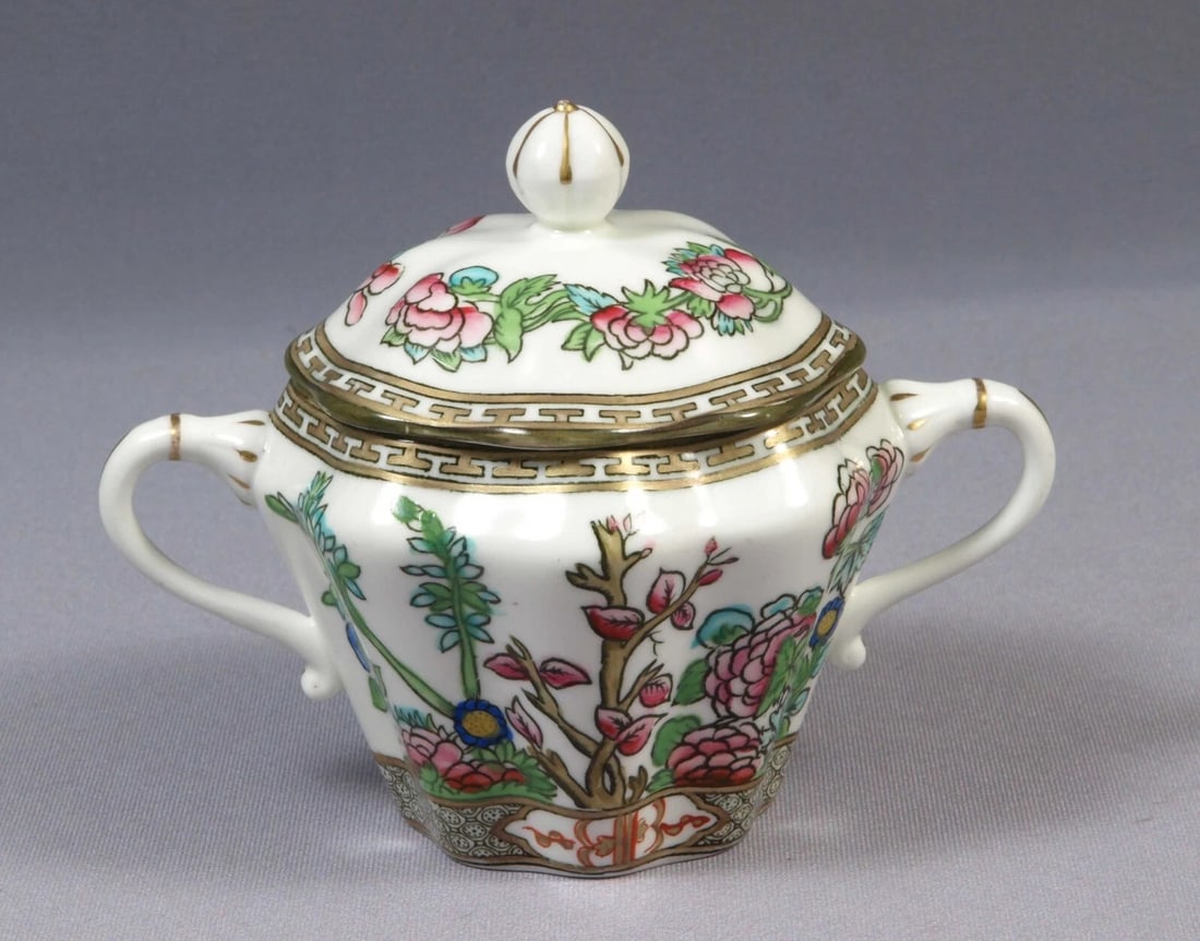 Coalport Indian Tree Lidded Covered Sugar Bowl England Green Mark (1 of 4)
