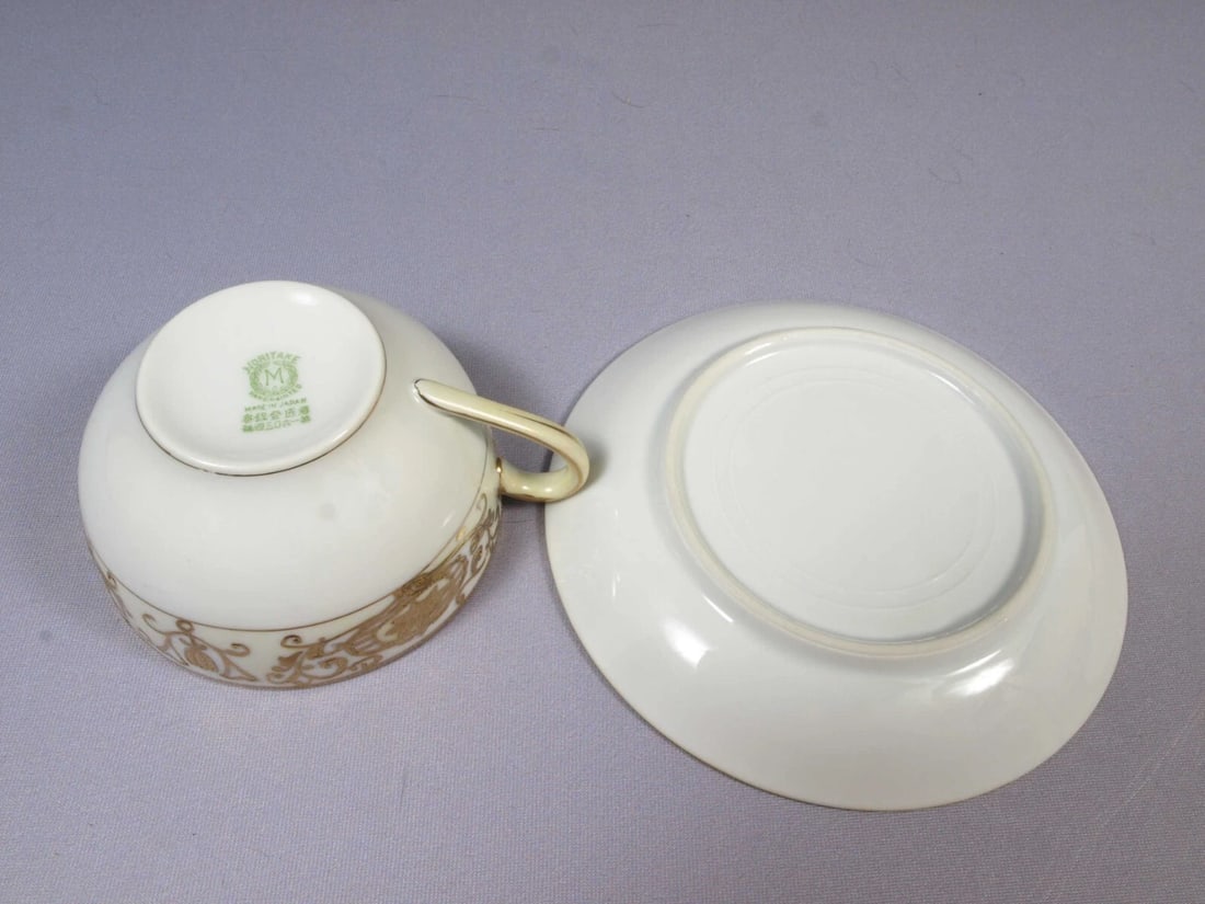 NORITAKE 175 Christmas Ball Coffee Tea Cup Saucer Set ANTIQUE 1920s Green Mark - 4
