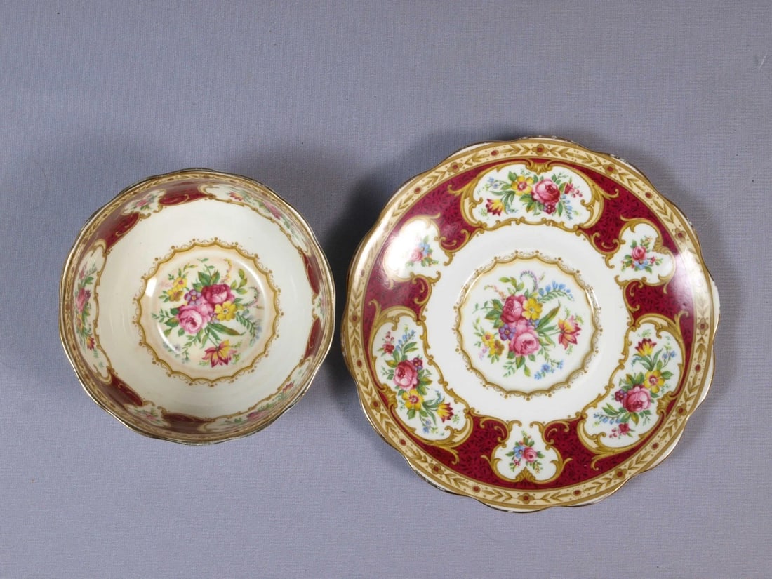 Royal Albert LADY HAMILTON Bone China Open Sugar Bowl Saucer Set England - 2