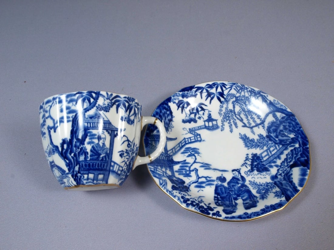 Royal Crown Derby Blue Mikado Coffee Tea Cup Saucer Bone china Larger Unusual - 2