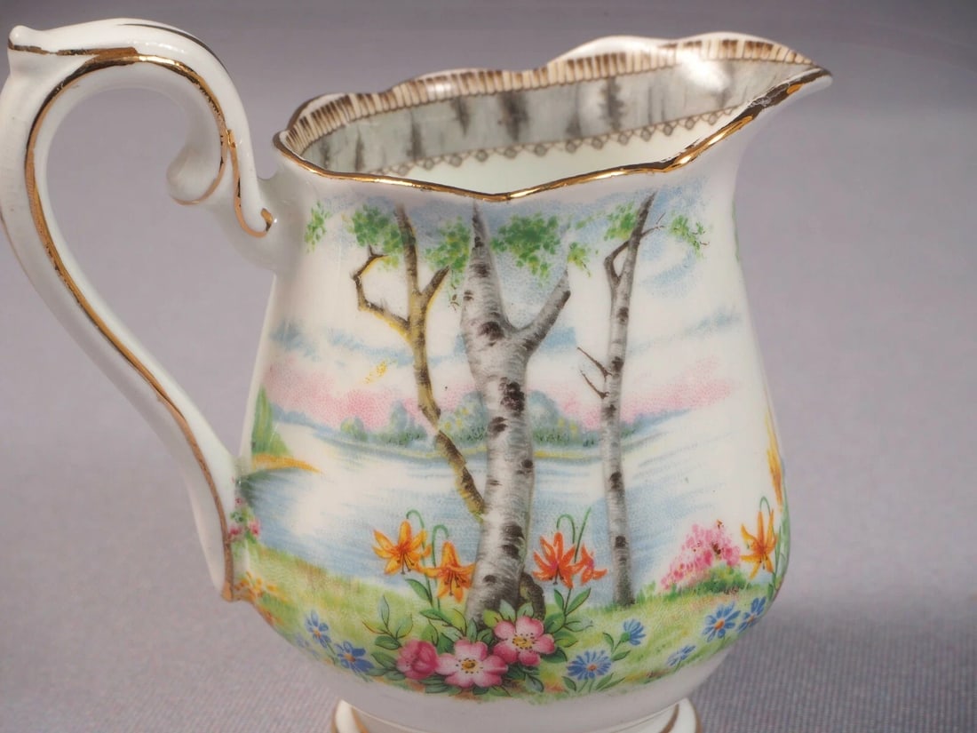 Royal Albert Silver Birch Cream Milk Creamer Jug Sugar Bowl Bone China England - 3