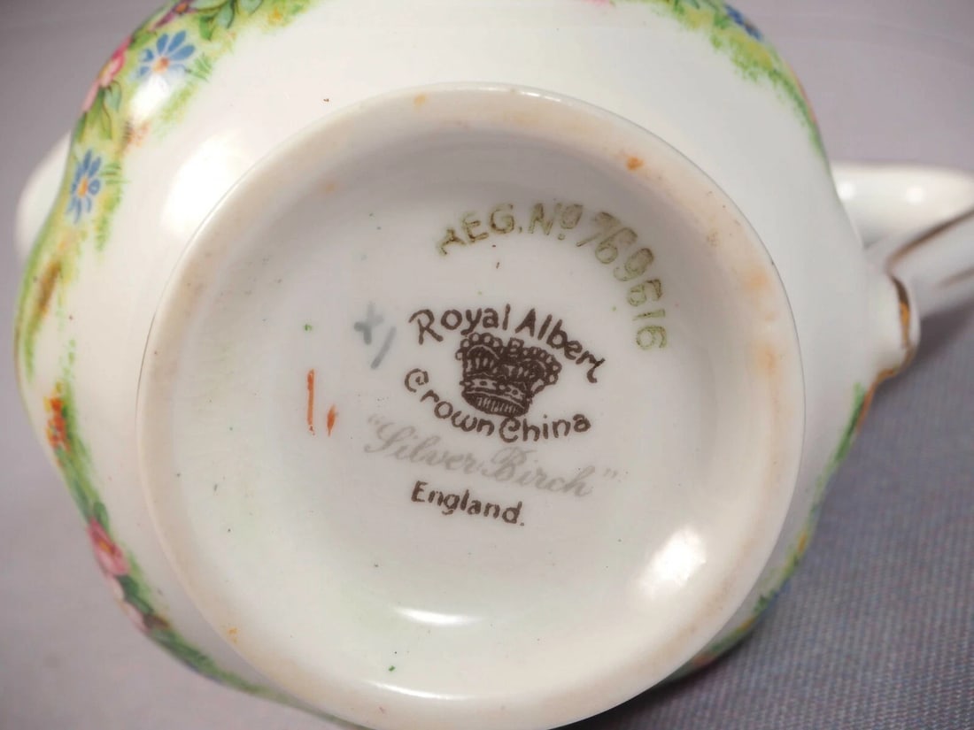 Royal Albert Silver Birch Cream Milk Creamer Jug Sugar Bowl Bone China England - 5