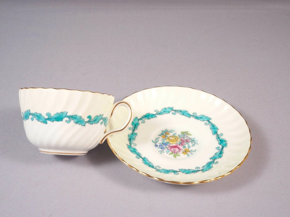 Minton Ardmore Coffee Tea Cup and Saucer Set Vintage England Turquoise - 2