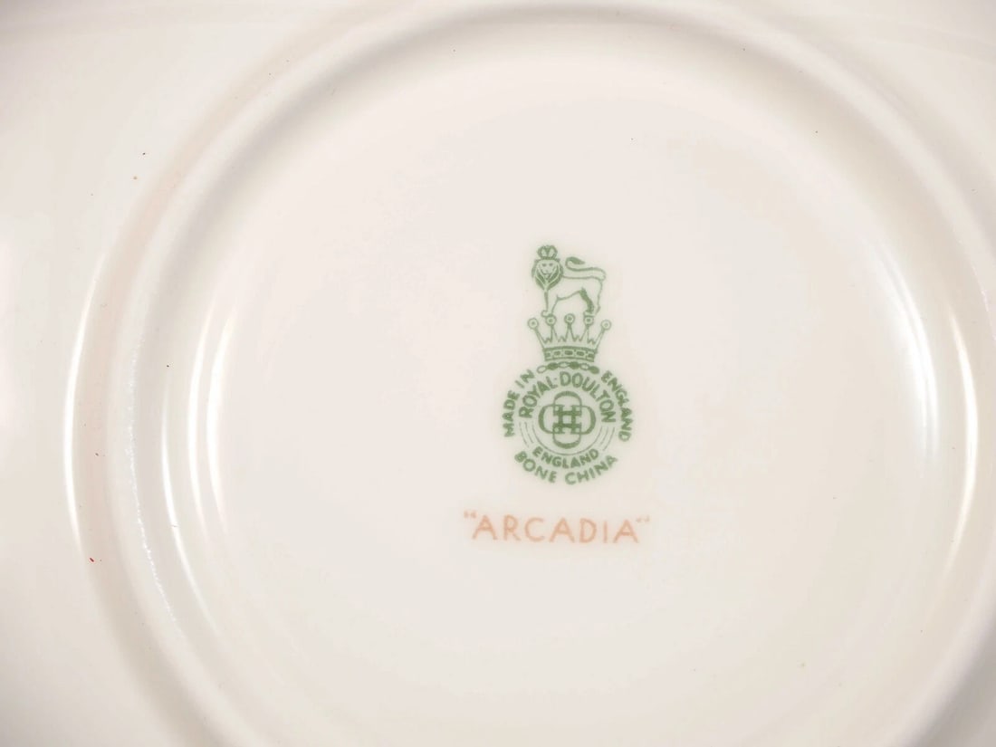 Royal Doulton ARCADIA Coffee Tea Cup Saucer England Green mark Brown name - 4