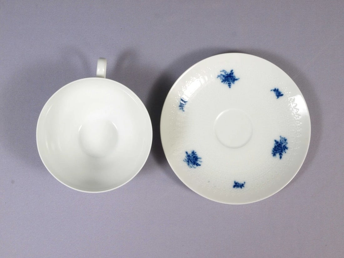 Vintage ROSENTHAL Bjorn RHAPSODY Romance Coffee Tea Cup Saucer Set Blue Germany - 2