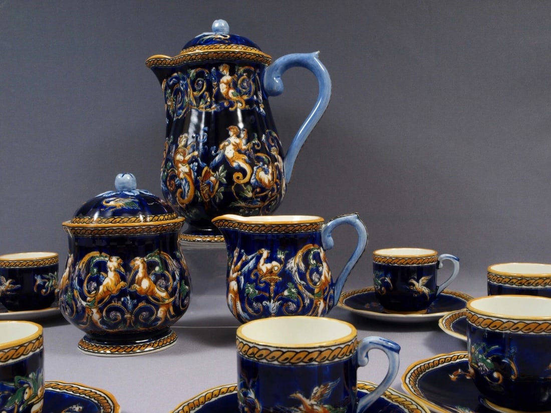 GIEN France Teapot Coffee Tea Creamer Renaissance Fond Blue Bleu Faience French - 2