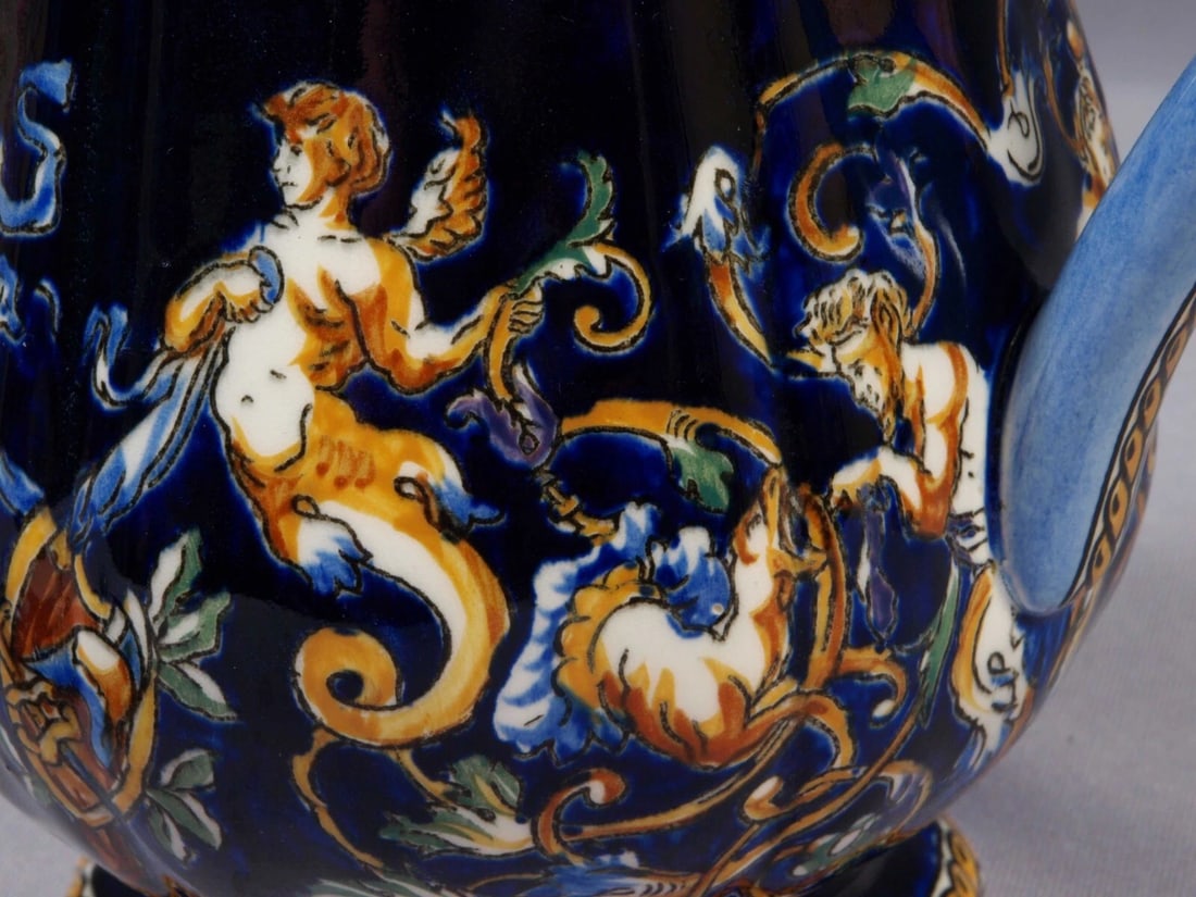 GIEN France Teapot Coffee Tea Creamer Renaissance Fond Blue Bleu Faience French - 7