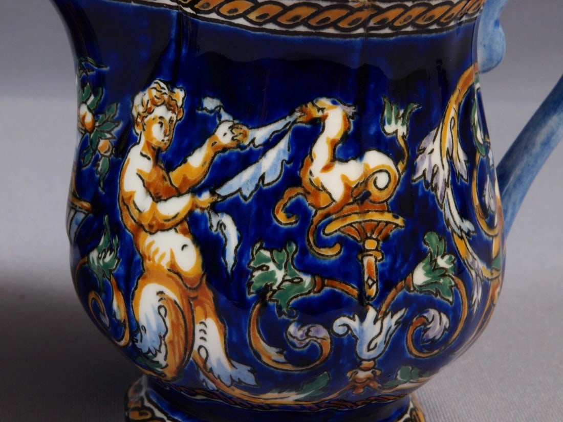 GIEN France Teapot Coffee Tea Creamer Renaissance Fond Blue Bleu Faience French - 8