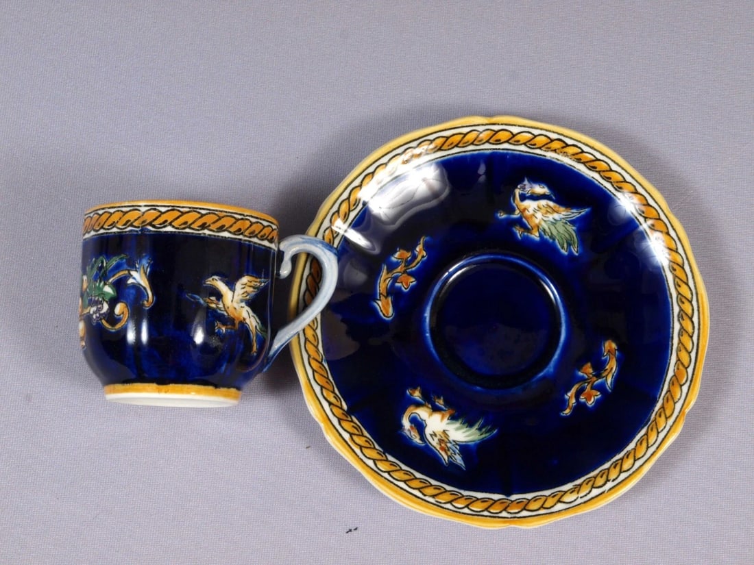 GIEN France Teapot Coffee Tea Creamer Renaissance Fond Blue Bleu Faience French - 9